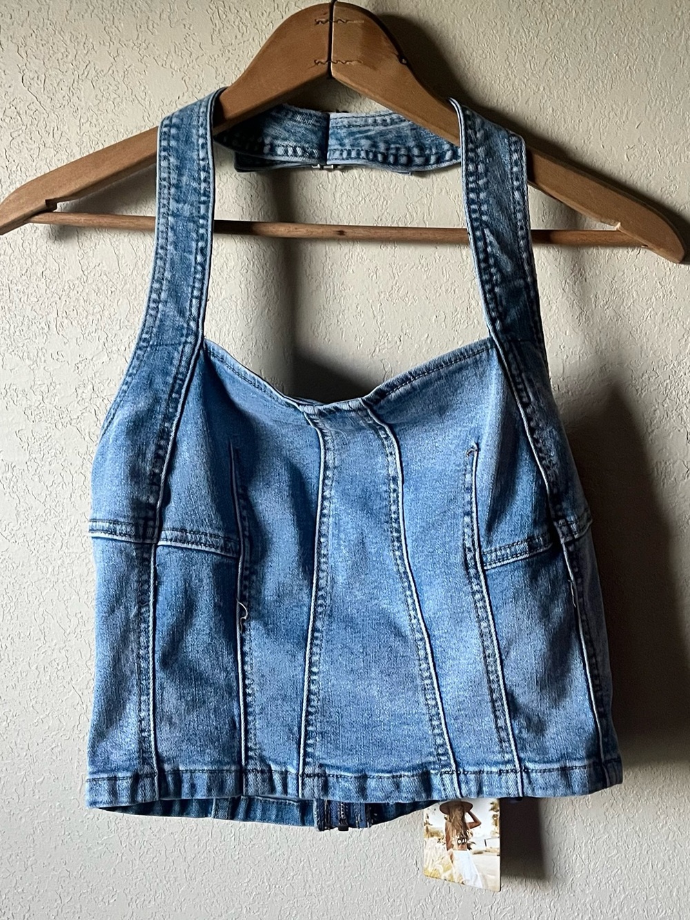 Sincerly Jules Denim Halter Cropped Top